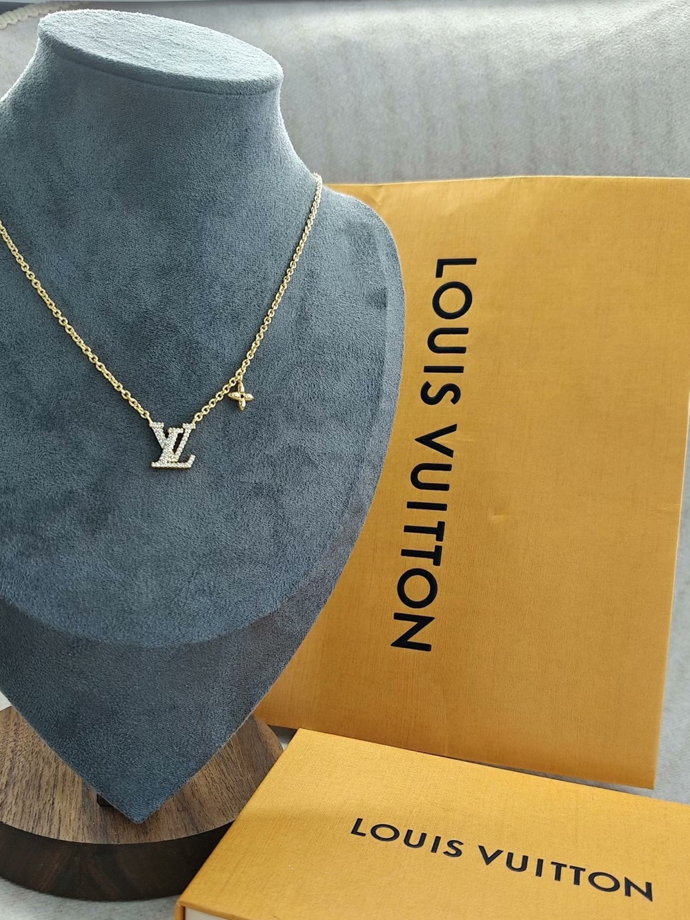 Louis Vuitton Gold Oval Logo Tag Necklace